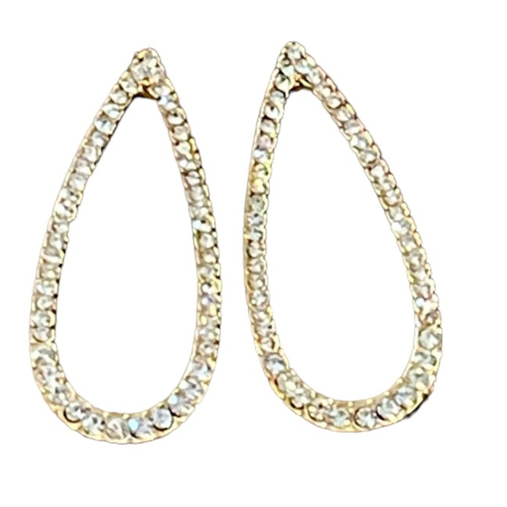 New Crystal Rhinestone Pave Open Teardrop Gold-tone 1.5 inch Glam Earrings